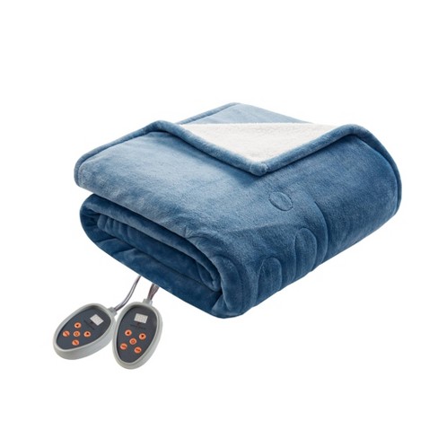 Queen Electric Heated Plush To Berber Bed Blanket Sapphire Blue : Target