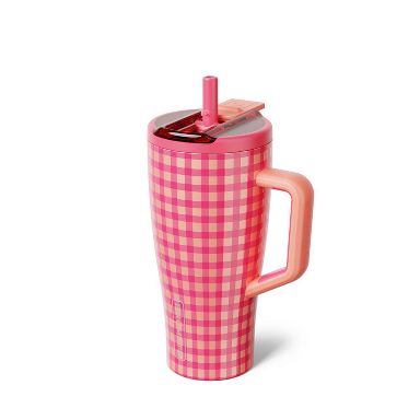 BruMate 30oz Stainless Steel Era Flip Water Bottle - Peach Gingham