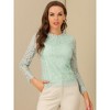 Allegra K Women's Lace Long Sleeve Keyhole Back Ruffle Neck Floral Blouse - 2 of 4