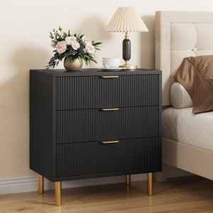 Homhougo 3 Drawer Dresser for Bedroom, 30” Tall Dresser Organizer with Metal Legs, Modern Wood Chest of Drawers for Bedroom, Home Office - 1 of 4