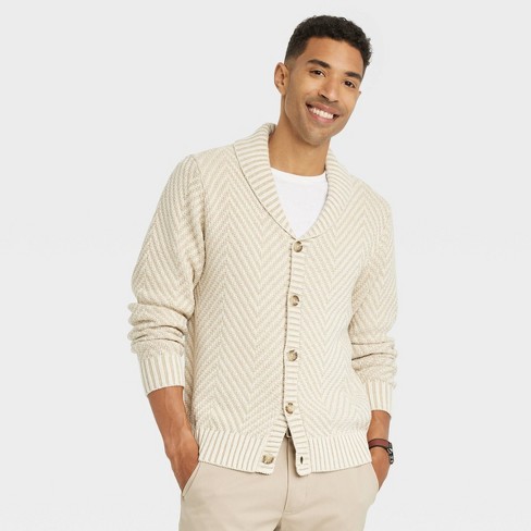 Essentials Men's Long-Sleeve Fleece Shawl-Collar Cardigan