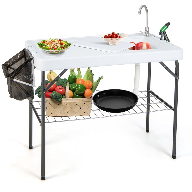 Costway Folding Fish Cleaning Table Portable Camping Table with  Faucet Hose Grid Rack, 1 of 11