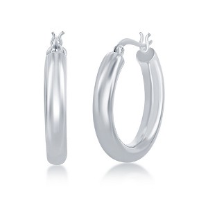 Bella Silver Sterling Silver 4x25mm High-Polished Hoop Earrings - Rhodium Plated - Silver - 1 of 2
