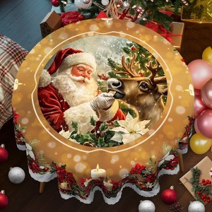 Christmas Tablecloth, Santa Claus and Christmas tree Stain-Resistant Table Cover for Dining Table Holiday Decor - 1 of 4
