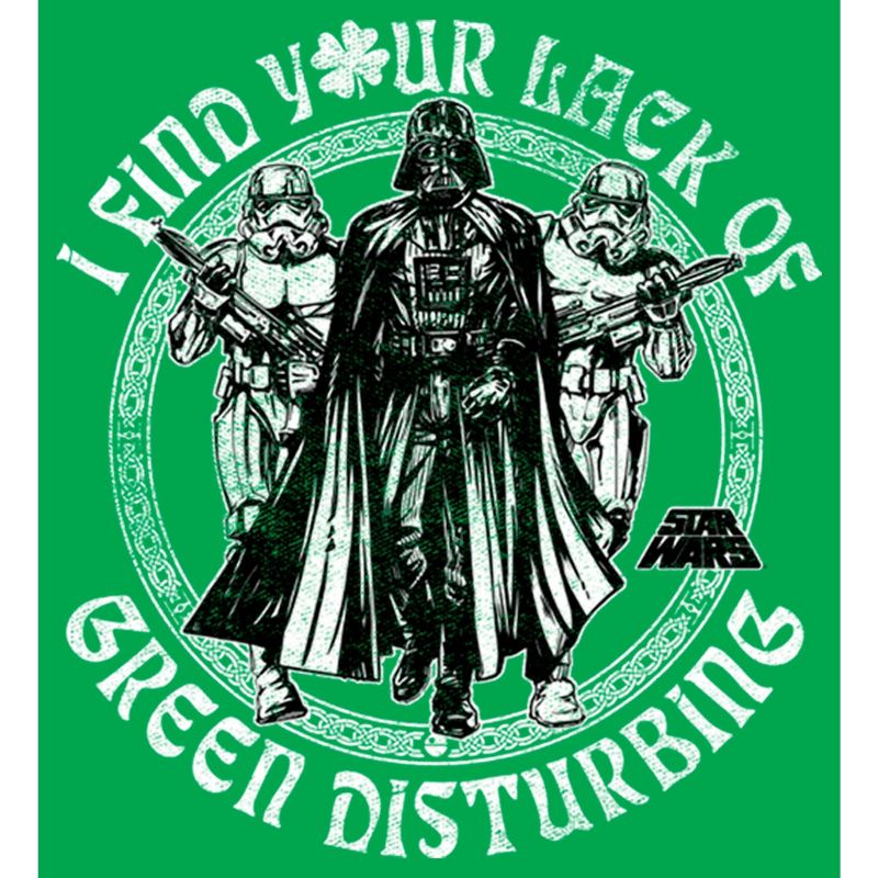 Juniors Womens Star Wars St. Patrick's Day I Find Your Lack of Green Disturbing T-Shirt, 2 of 5