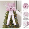 Christmas Tree Topper Bow, 9.84" Glitter Tree Decoration with Spruce Branch, Holiday Bow Ornament for Christmas Tree or Snowman - 4 of 4