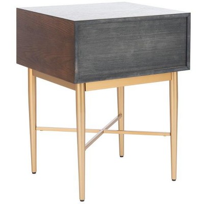 Pierre Sleek Gold Metal and Walnut One Drawer Nightstand