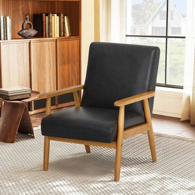 COLAMY Modern Accent Armchair, Livingroom Chair with Wooden Frame for Home, Office- Black