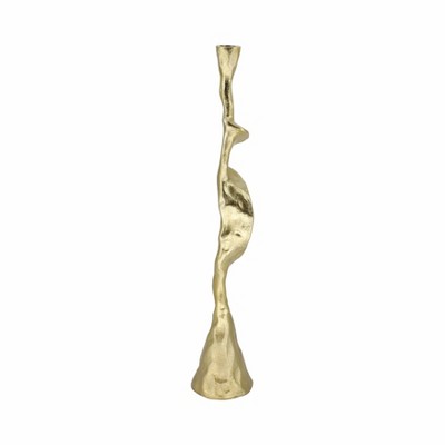 Modern Aluminum and Suar Wood Taper Holder with Abstract Sculptural Form and Mixed Metal Design for Contemporary Decorative Accents
