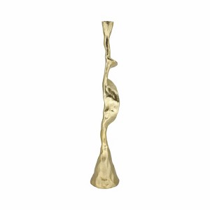 Modern Aluminum and Suar Wood Taper Holder with Abstract Sculptural Form and Mixed Metal Design for Contemporary Decorative Accents - 1 of 4