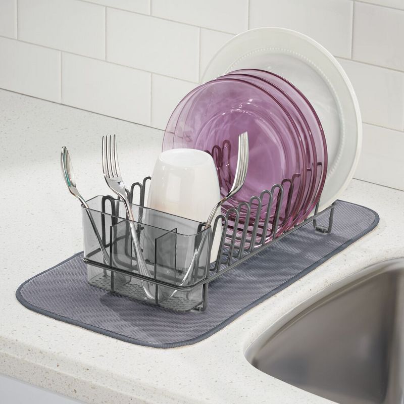 mDesign Steel Compact Modern Dish Drying Rack with Cutlery Tray, 2 of 6