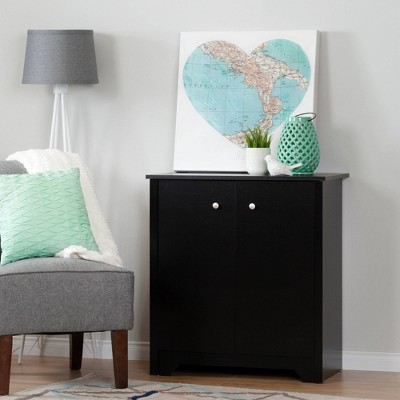 Pure Black Compact 2-Door Storage Cabinet with Adjustable Shelves