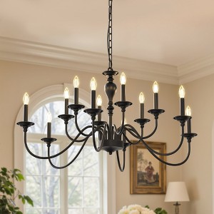 YANSUN 12-Head Candle Chandelier with Black Powder-Coated Metal Finish, Non-Integrated Bulbs, E12 Sockets - 1 of 1