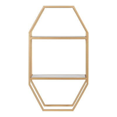 Adela White and Gold Geometric Wall Shelf