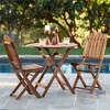 Teal Island Designs Rustic Wood 3-Piece Outdoor Bistro Table and Chairs Furniture Set Natural Folding Slat Curved Backs Round Tabletop for Patio - 2 of 4