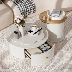 KWPZQEB Modern Round Nesting Coffee Table Set of 2, Center Table with 360-Degree Rotatable Flower-shaped Top & 2 Drawers, End Table for Living Room - 1 of 4