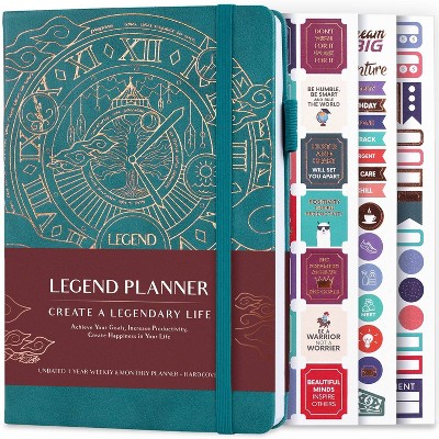 Undated Planner Weekly/Monthly 8.25"x5.5" Dark Teal Gold - Legend Planner: Faux Leather Agenda for Adults & Teens