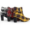 Perphy Women's Plaid Pointy Toe Rhinestone Bow Zipper Chunky Heels Ankle Boots - 3 of 4