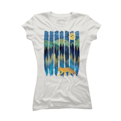 Junior's Design By Humans Fox Forest Night By Maryedenoa T-Shirt