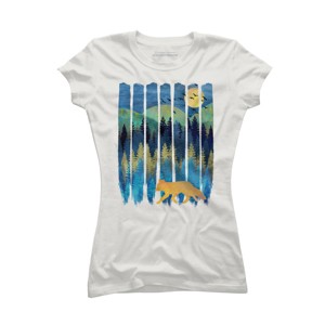 Junior's Design By Humans Fox Forest Night By Maryedenoa T-Shirt - 1 of 3
