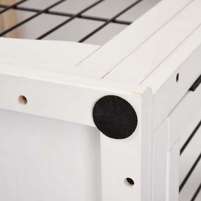Small White Wooden Dog Crate Table with Lockable Doors