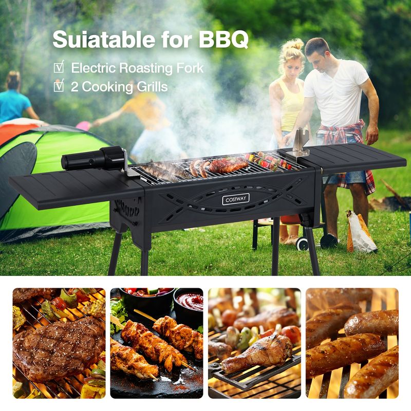 Costway Portable Charcoal Grill w/ Electric Roasting Fork, Removable Legs & Side Trays, 5 of 11