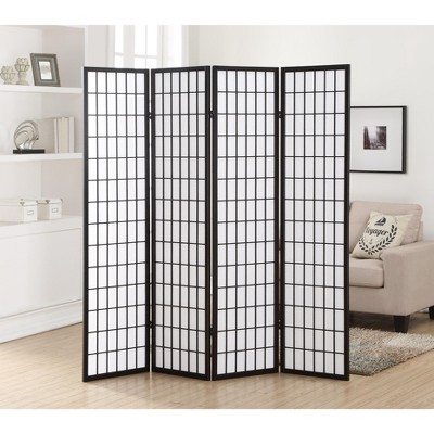 Roundhill Furniture 4 Panel Oriental Shoji Screen / Room Divider, Black