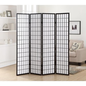 Roundhill Furniture 4 Panel Oriental Shoji Screen / Room Divider, Black - 1 of 3