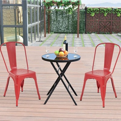 Set of 4 Red Industrial Metal Dining Chairs