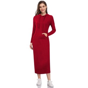 Coolmee Women's Maxi Dress Casual Pocket Slim Pullover Long Hoodie Dress - 1 of 3