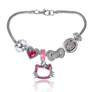 Sanrio Hello Kitty 7'' Fashion Charm Bead Bracelet with Pink Enamel and Crystal Beads - 1 of 4