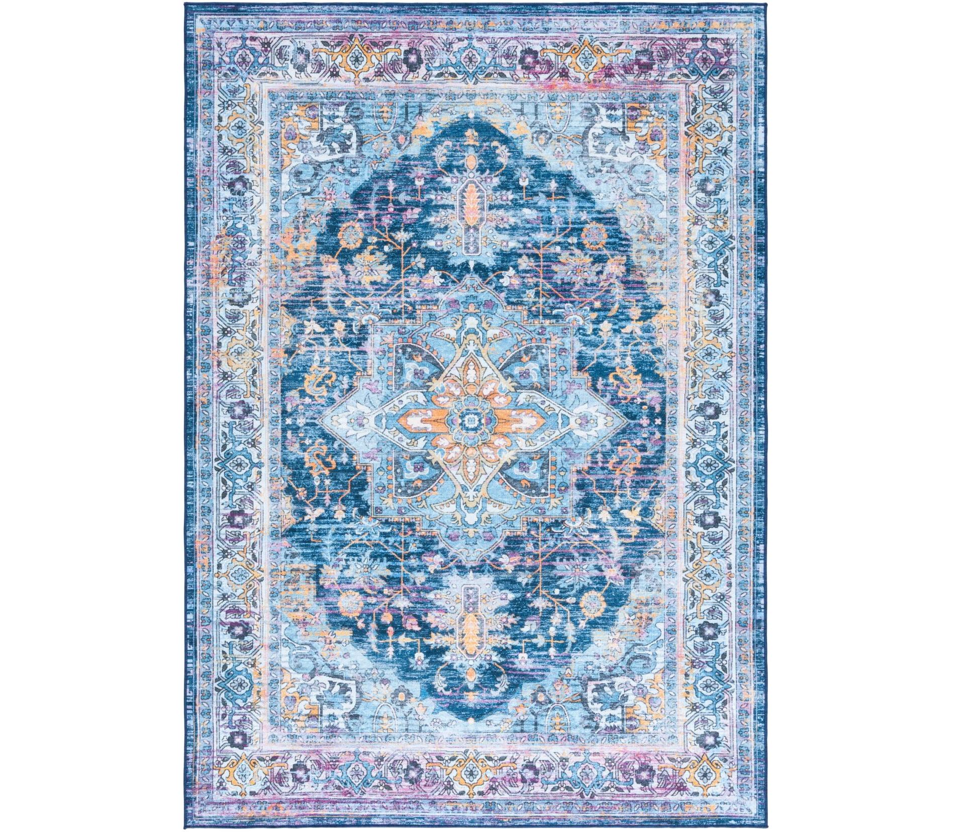 Orlando ORL756 Machine Washable Power Loomed Indoor Accent Rug - Light Blue/Navy - 4'x6' - Safavieh