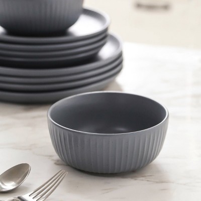 Logan Grey Ceramic 12-Piece Dinnerware Set, Service for 4