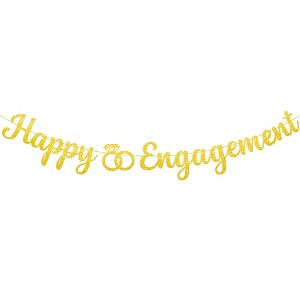 KatchOn Gold Glitter Happy Engagement Banner - 10 Feet, No DIY | Engagement Decor, Bachelorette Party Decorations - 1 of 4