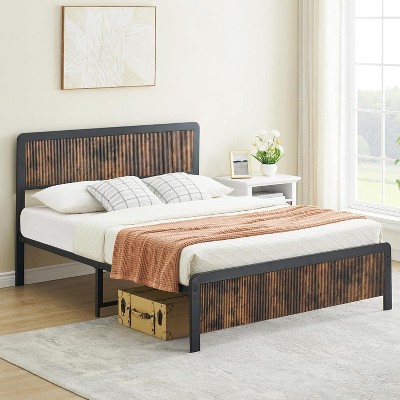 Full Size Bed Frames with Headboard, 14 Inch Classic Wood and Metal Platform Bed Frame Mattress Foundation, Under Bed Storage, Easy Assembly, Grey