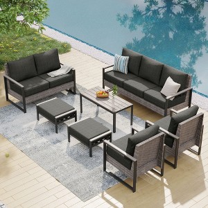 Sonkuki Outdoor Furniture Set Patio Conversation Sofa with Coffee Table Set, All-Weather PE Rattan Couch with Cushion - 1 of 4