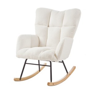 Gulches Ivory White Teddy Fabric Tufted Glider Rocking Chair, Metal Frame & Rubber Wood Legs, 300 lbs Capacity for Living Room & Bedroom - 1 of 4