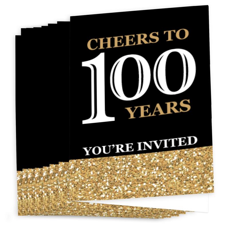 Big Dot of Happiness Adult 100th Birthday - Gold - Fill-In Birthday Party Invitations (8 count), 2 of 7