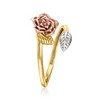 Ross-Simons 14kt Tri-Colored Gold Rose and Leaf Bypass Ring - 3 of 4