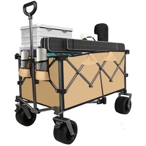 KTMBDW Heavy-Duty Foldable Utility Wagon Cart, All-Terrain Quiet Wheels, Adjustable Handle & Cup Holders for Camping, Gardening, Picnic, Shopping - 1 of 4