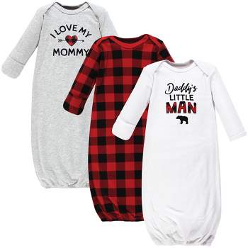 Hudson Baby Infant Boy Cotton Gowns, Buffalo Plaid Family, 0-6 Months