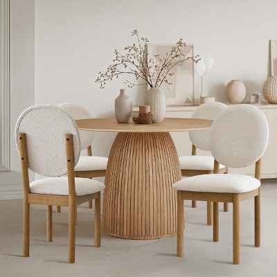 Beige Boucle Dining Chair Set Of 4,Wooden Dining Table Chairs With Upholstered Seat And Back Nice Kitchen Chairs Set Of 4 Under $100-Cuddlewood