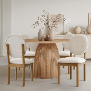 Beige Boucle Dining Chair Set Of 4,Wooden Dining Table Chairs With Upholstered Seat And Back Nice Kitchen Chairs Set Of 4 Under $100-Cuddlewood - 1 of 4
