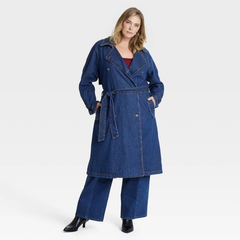 Women s Denim Trench Coat Universal Thread Dark Wash 3x Target