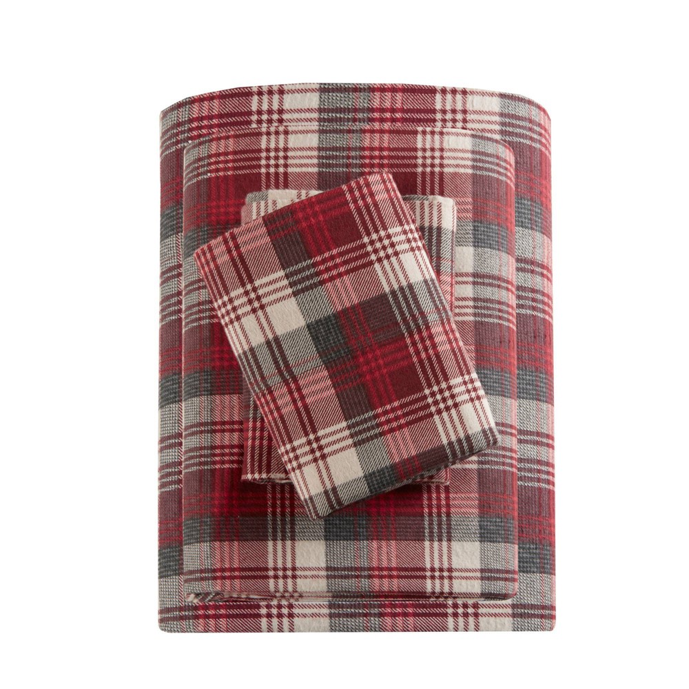 Photos - Bed Linen Queen Patterned Flannel Sheet Set Red Plaid