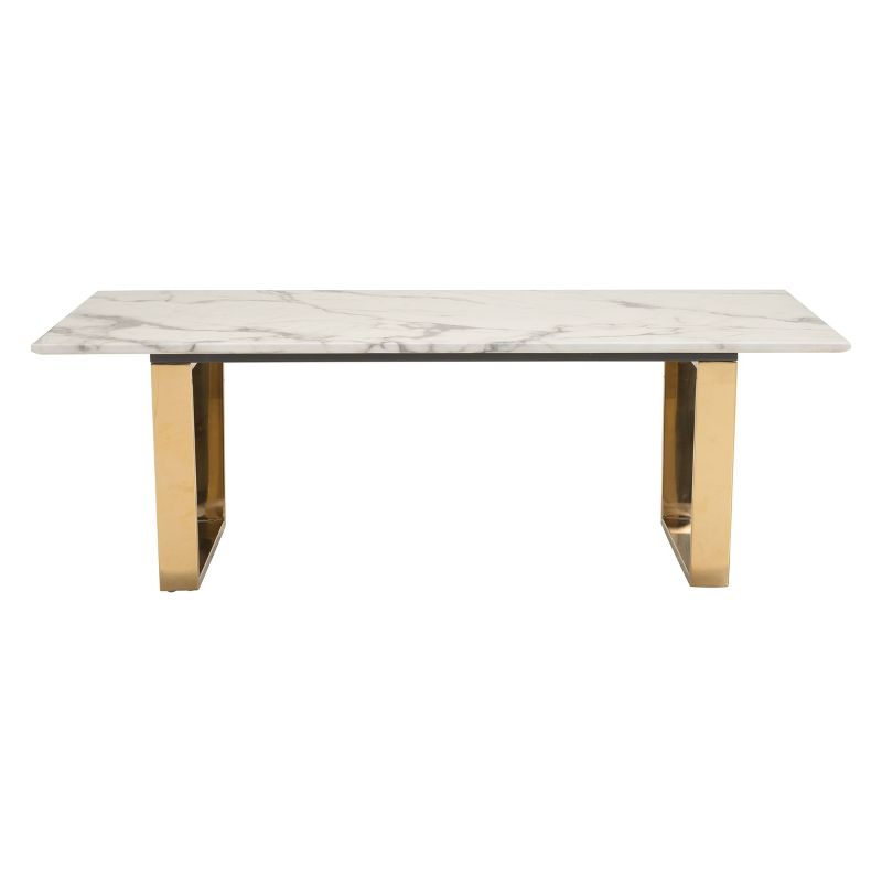 Modern Faux Marble and Stainless Steel 47" Rectangular Coffee Table - Stone/Gold - ZM Home, 4 of 17