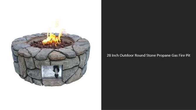 Grayson 28&#34; Outdoor Round Stone Propane Gas Fire Pit - Teamson Home, 2 of 7, play video