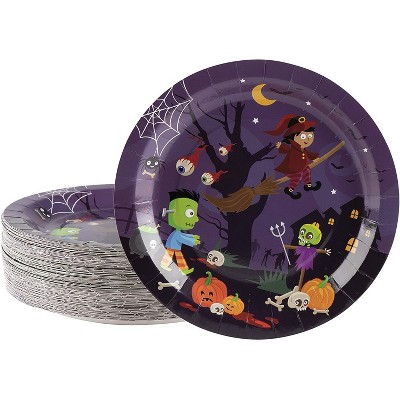 Blue Panda 80 Pack Witch & Monsters Disposable Paper Plates, Halloween Party Supplies, 9 in