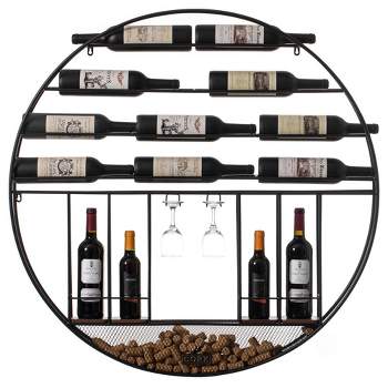 Vintiquewise Vintage Decorative Modern Black Metal Round Wall Mounted Wine Display Rack