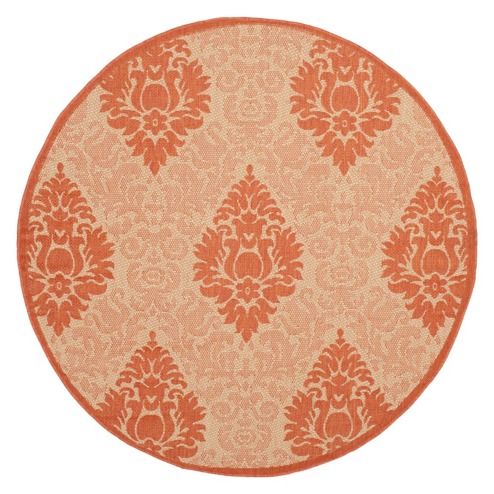 6'7in Round Dorchester Damask Outdoor Rug Natural/Terra - Safavieh